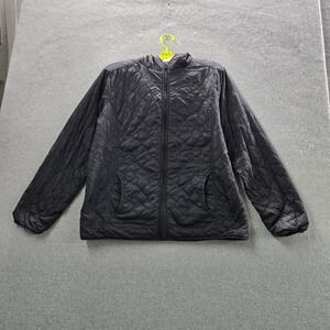 Disney Parks Men Jacket L Black Quilted Mickey Mouse‎ Sherpa Lined Hooded